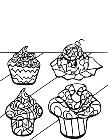 Coloring book four antistress cupcakes